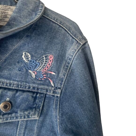 Faded Glory Vintage Y2k Girls 14/16 Butterfly Embroidered Button Denim Jacket - Picture 5 of 11